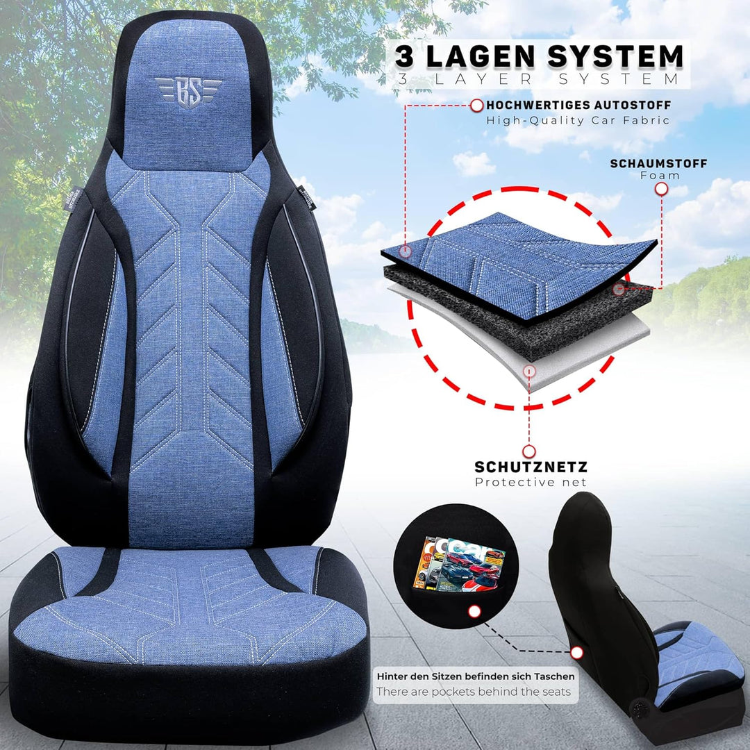 BREMER SITZBEZÜGE Mass Sitzbezüge Schonbezüge für Skoda Octavia 4 PLKT206 PLKT206 - Schwarz/Blau Oct