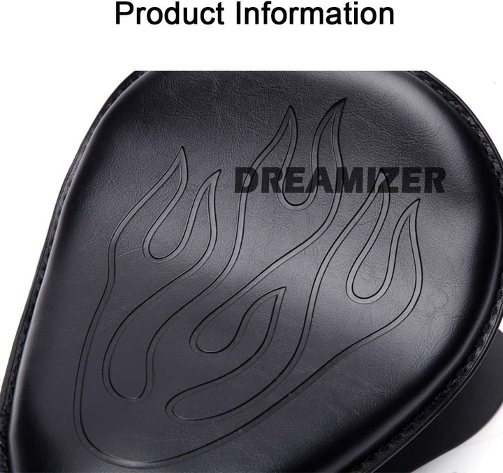 DREAMIZER Schwarzer Motorrad Leder Bobber Sitz, Motorrad Solositz mit Federhalterung Grundplatte für