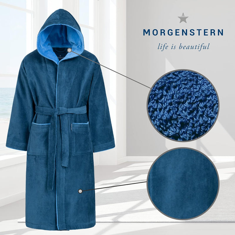 Morgenstern Bademantel Kinder & Teenager I Kapuze I 100% Baumwolle I Frottee Velours I Lang 134-140