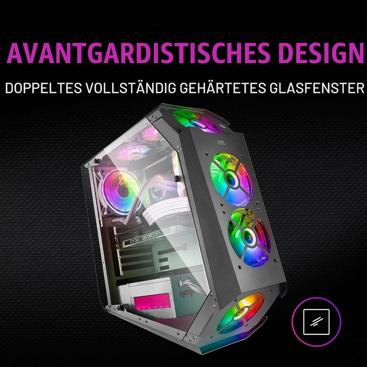Mars Gaming MC51, Gehäuse Gaming PC ATX, Doppelt Gehärtetes Glas, 5X Lüfter RGB 12cm, Schwarz MC-51