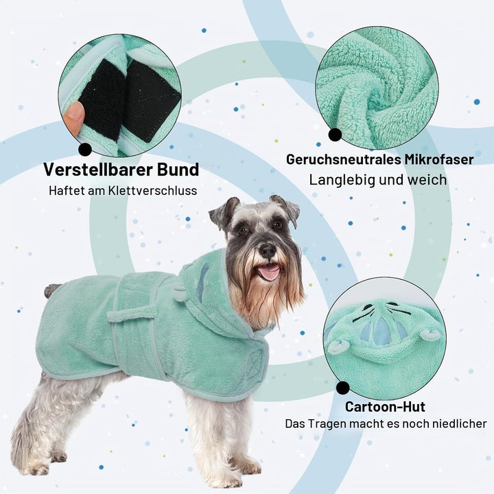 Hundetrockenmantel mit Kapuze, Mikrofaser Hundebademantel für mittelgrosse Hunde, verstellbare Bauch