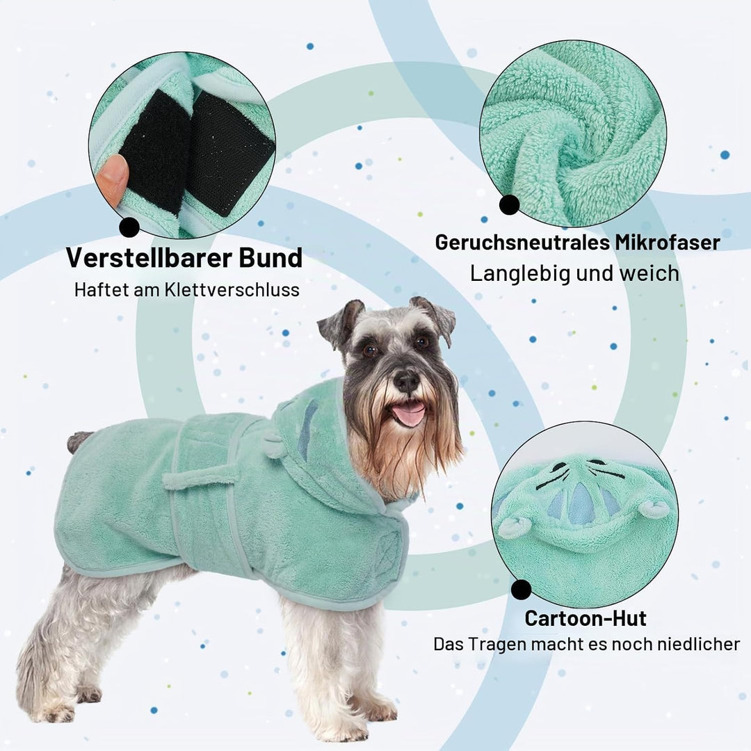 Hundetrockenmantel L Grün | Mikrofaser Schnelltrocknungsmantel für Hunde | Verstellbare Bauchgurte |