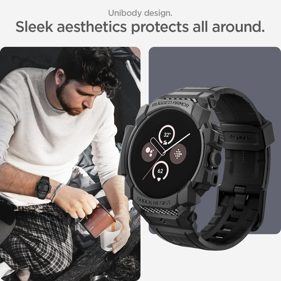 Spigen Rugged Armor Pro Hülle mit Armband Kompatibel mit Google Pixel Watch 3 45mm (2024) - Matt Sch