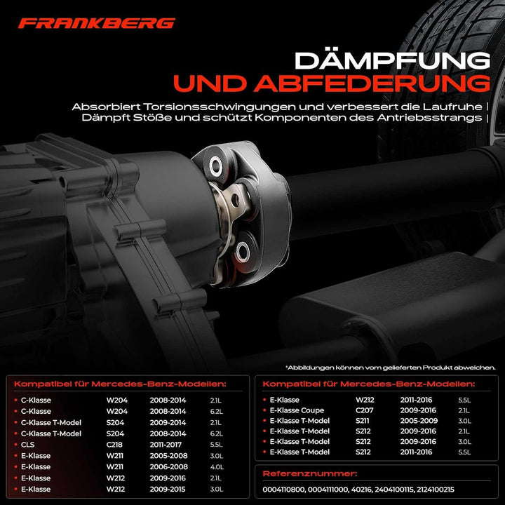 Frankberg 1x Gelenkscheibe Hardyscheibe Vorne oder Hinten Kompatibel mit C-Klasse 2008-2014 CLS 2011