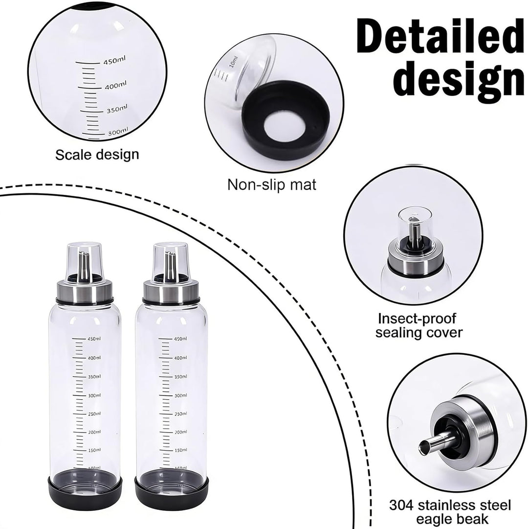 Salatdressing Shaker aus Glas 450 ml 2er Set, Dressingshaker mit Edelstahl Ausgiesser Tropffrei, Sau