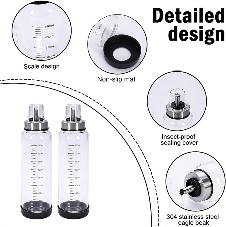 Salatdressing Shaker aus Glas 450 ml 2er Set, Dressingshaker mit Edelstahl Ausgiesser Tropffrei, Sau