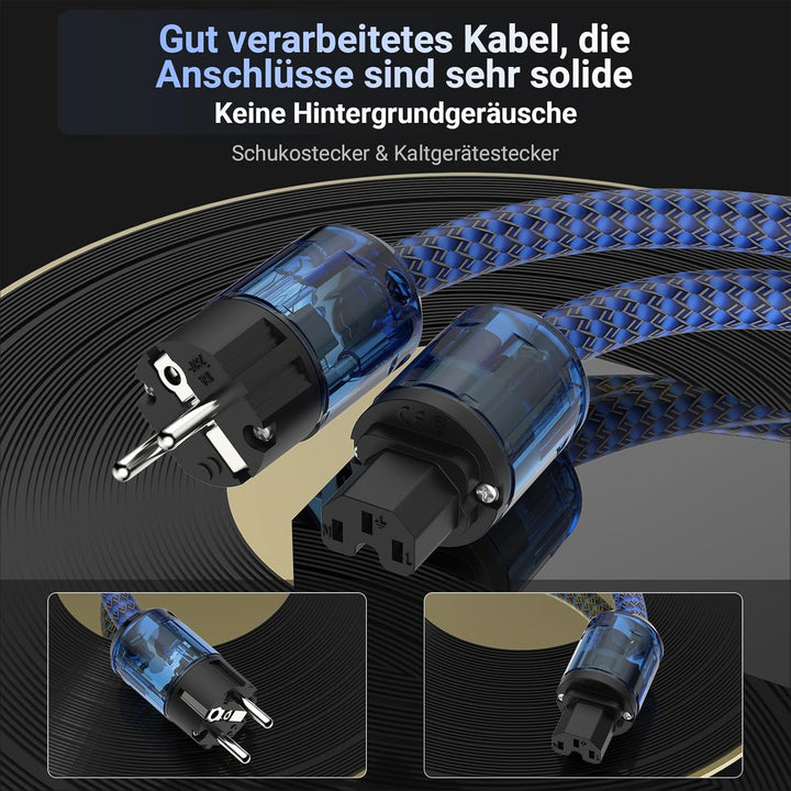 Tertullus HiFi High End Netzkabel 1.5m Kupfer Abschirmung 3 x 2.5mm² Stromkabel Mit Schukostecker P0
