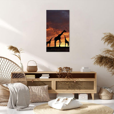 Bilder auf Leinwand 55x100cm Leinwandbild mit Rahmen Giraffe Afrika Sonne Safari Gross Wanddeko Bild