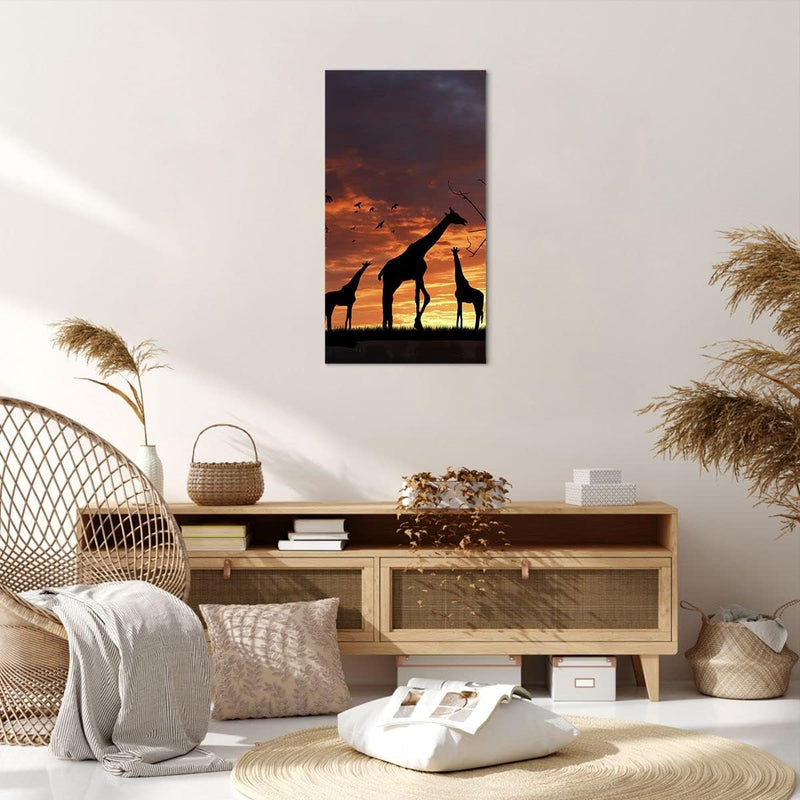 Bilder auf Leinwand 55x100cm Leinwandbild mit Rahmen Giraffe Afrika Sonne Safari Gross Wanddeko Bild