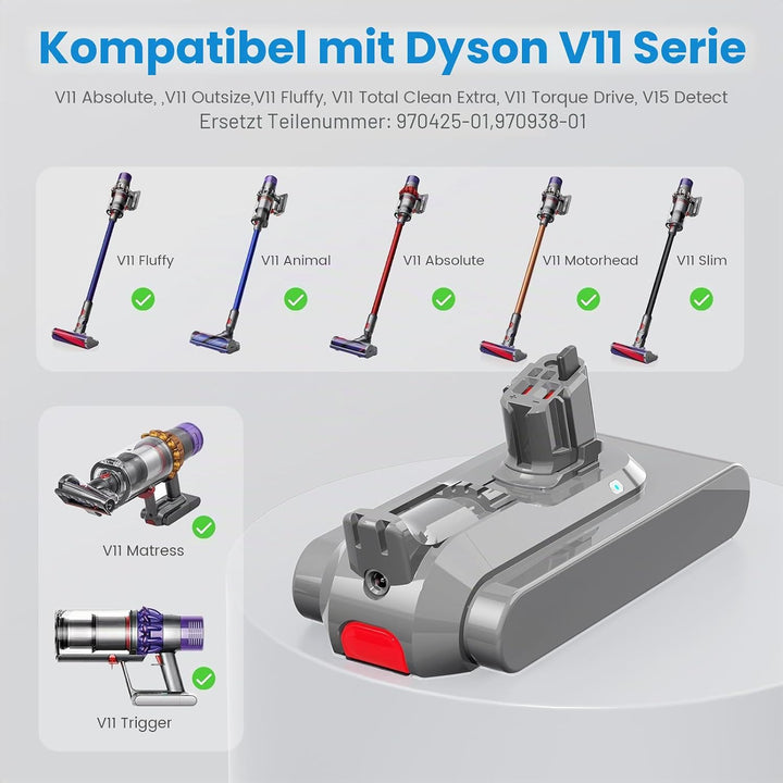 V11 SV15 Klickstil Akku Ersatz für Dyson, 25.2V 3900mAh V11 Ersatzakku für Dyson 970425-01, 970938-0