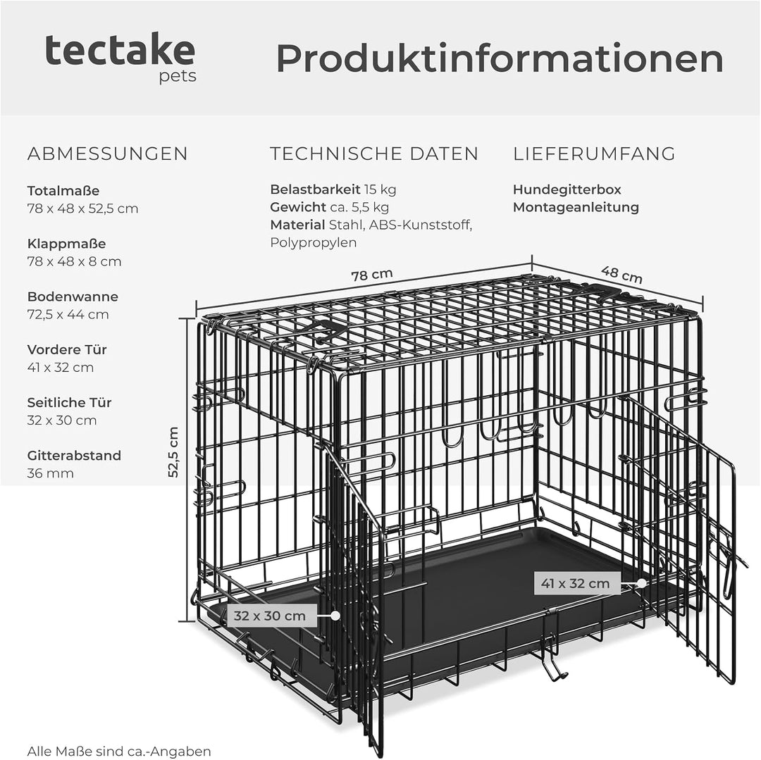 tectake® Hundekäfig, Hundegitter Box, Dog Kennel, Hundebox faltbar, Transportbox stabil, für Hunde u