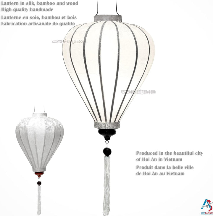 Lampion Asiatisch Hoi an Seide weiss M – Ø 29 cm – Kunsthandwerk aus Vietnam (REF. M20-B)
