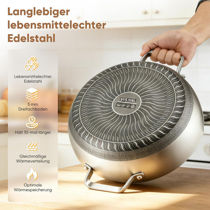 Schmorpfanne hoher Rand, Pfanne mit Deckel aus Glas,Wabenpfanne mit kratzfester Antihaftbeschichtung