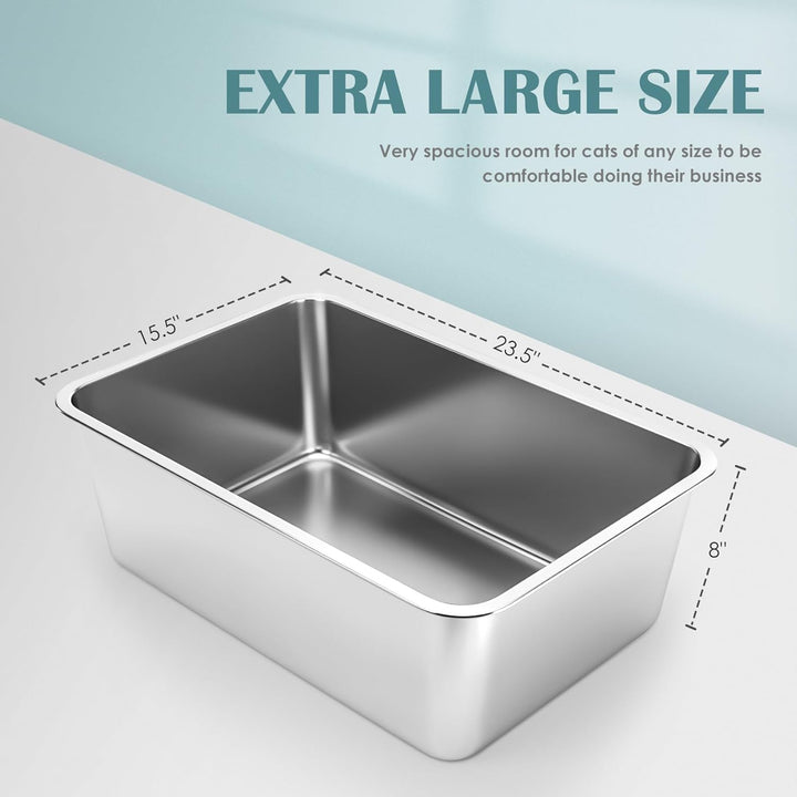 IKITCHEN Grosse Katzentoilette Edelstahl(60×40×20cm), Litter Box Katzenklo, Katzen und Kaninchen Met