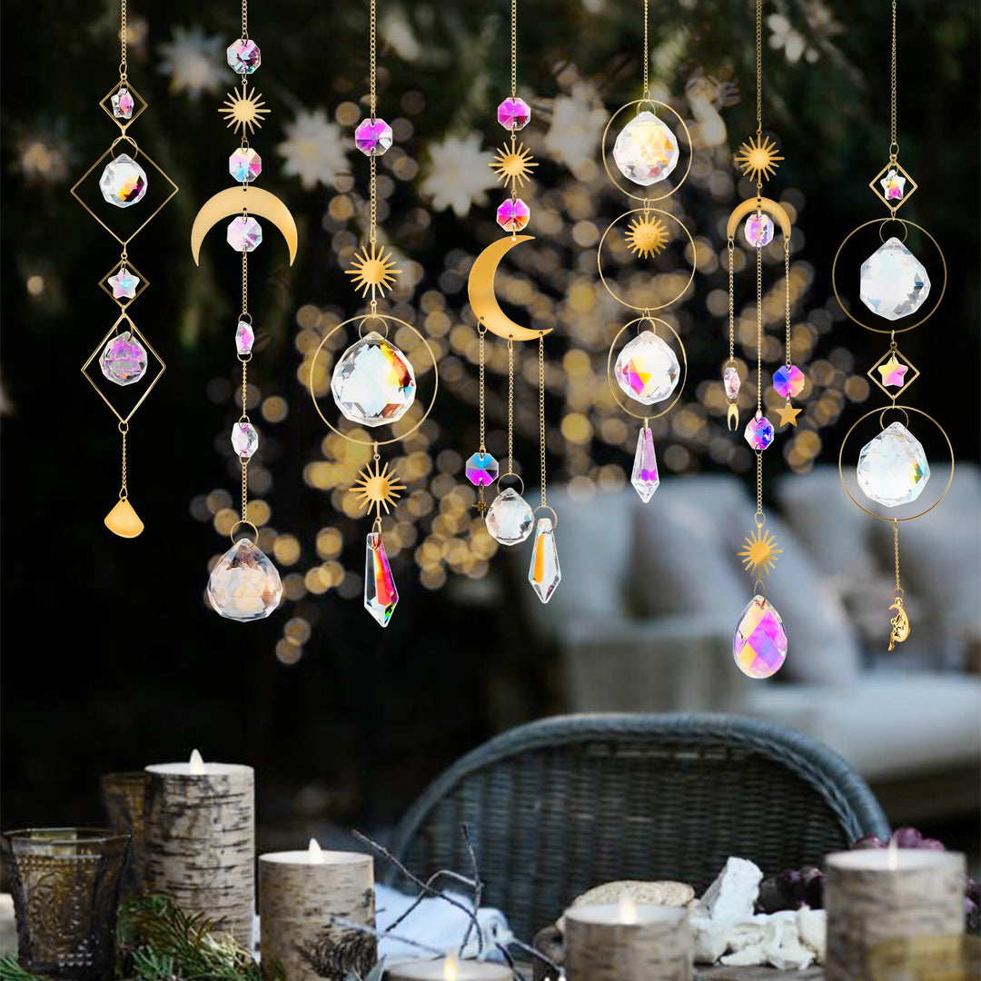 7 Stück Sonnenfänger Kristall Hanging Windspiel Regenbogen Sonnen Mond Anhänger Kristalle Ornament K
