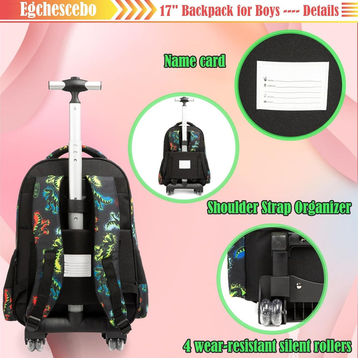 Egchescebo Schule Kinder Rolling Backpack für Mädchen mit Rädern Trolley Wheeled Backpack 041123-kon