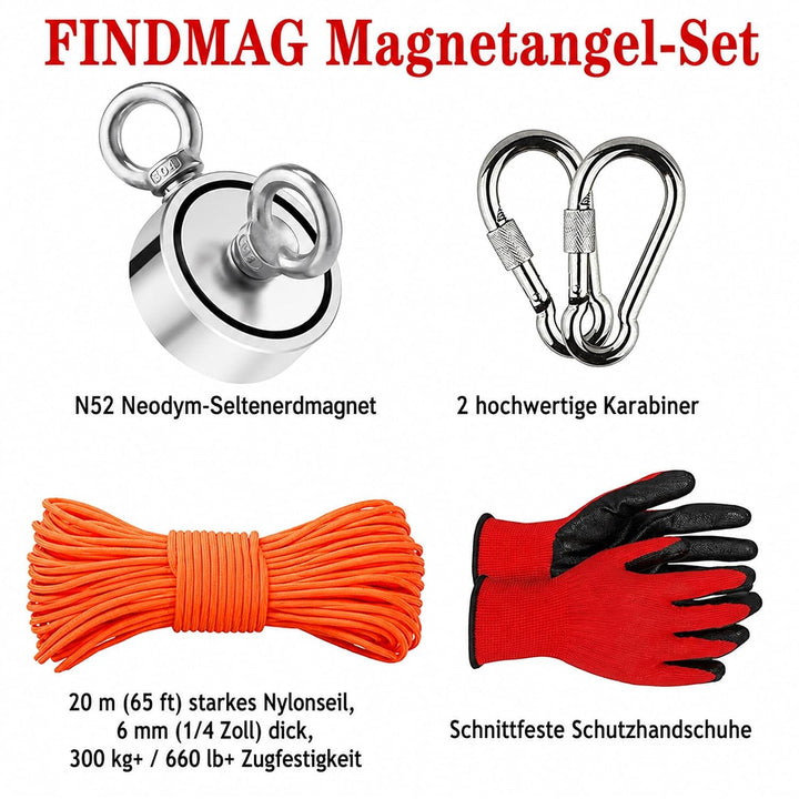 FINDMAG Neodym Magnete Extra Stark, 272 kg, Magnetfischen Set, Starke Magnete, Magnet Fischen Angel
