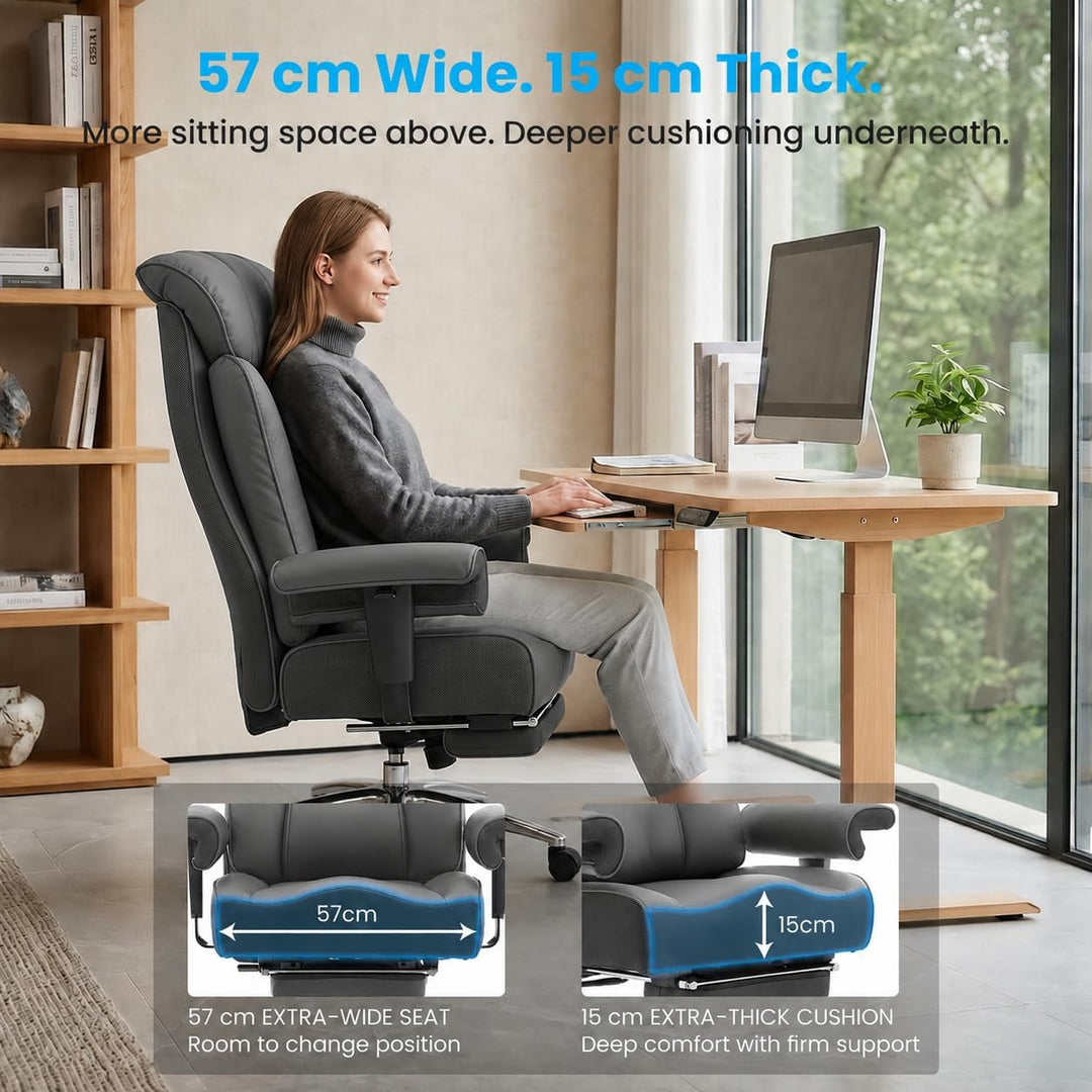 Efomao Bürostuhl, Executivesessel PU-Leder mit Integrierter Lendenwirbelstütze, Ergonomischer Chefse