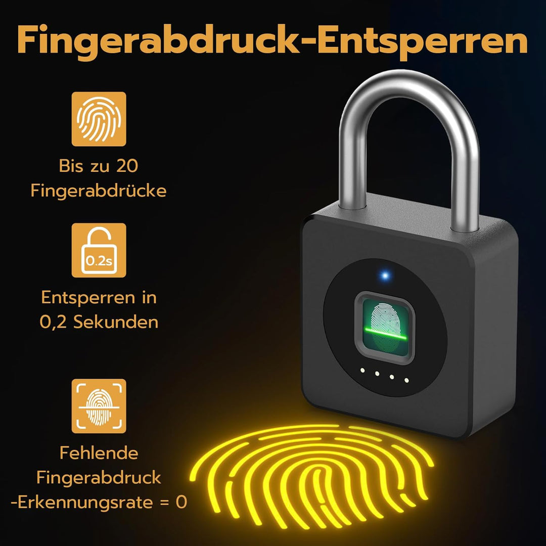 Anweller Vorhängeschloss Fingerabdruck, Fingerabdruck Schloss, Spindschloss, Schloss mit Fingerabdru