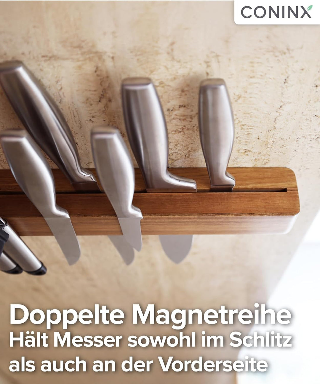 Coninx Magnetischer Messerhalter aus Akazienholz – 40 cm Messerleiste zur Wandmontage mit Schrauben