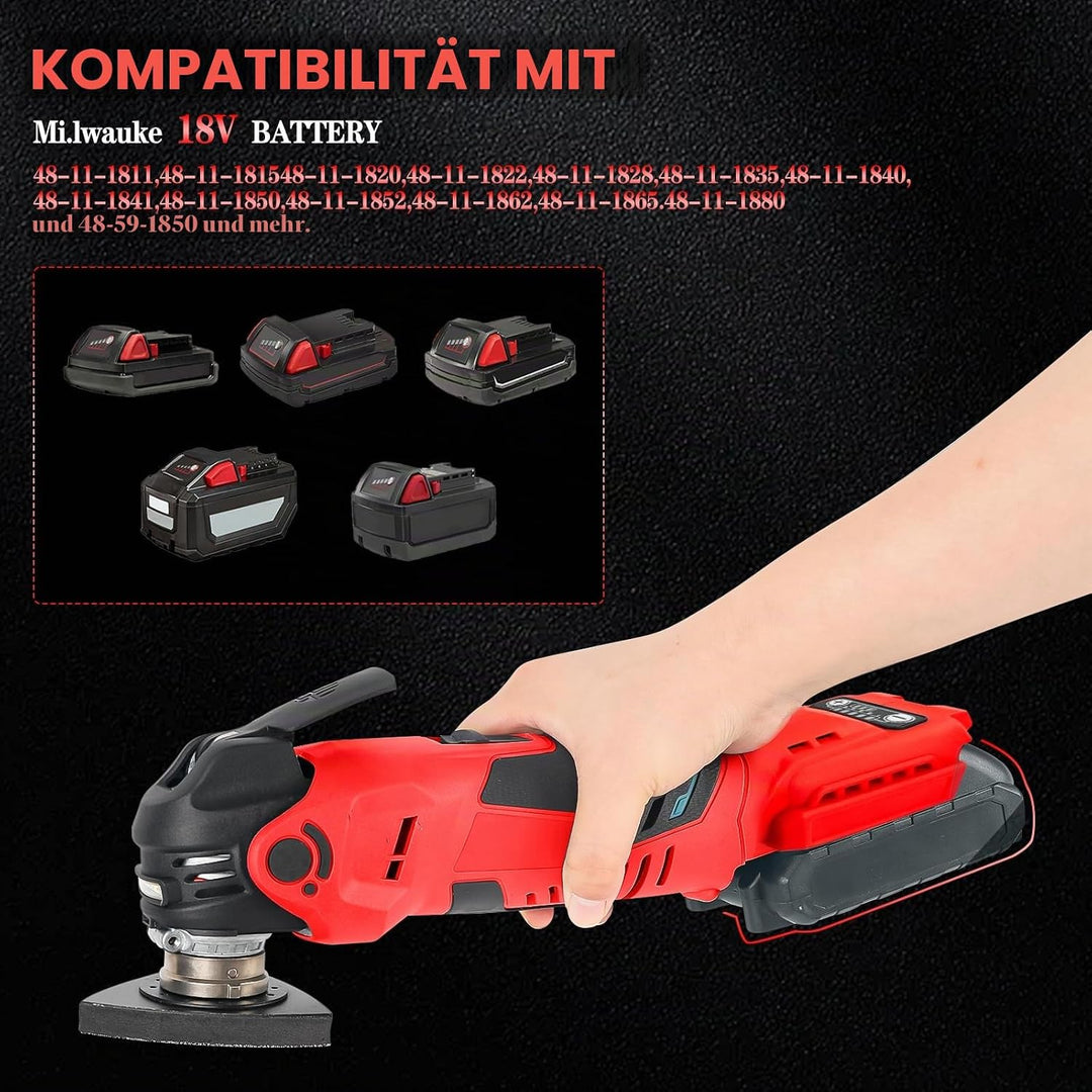 Akku Multifunktionswerkzeug für Milwaukee 18V, Oszillationswerkzeug Akku Bürstenlos Motor Multitool