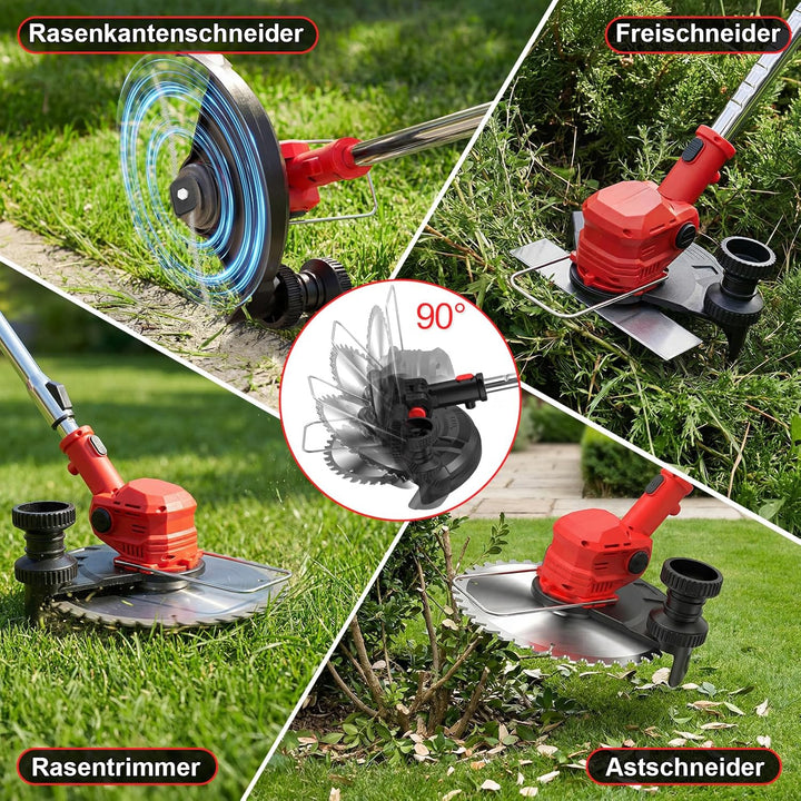 21V Rasentrimmer mit 2×2000mAh Akku und Ladegerät, Akku Freischneider mit 14-Fach Schneidsystem, LCD