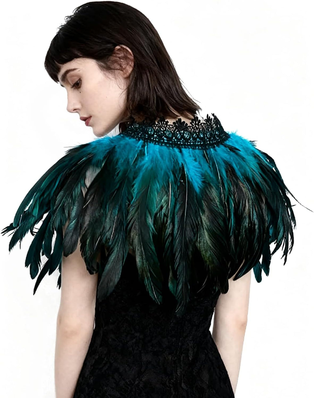 keland Damen Natural Feather Feather Schal Halloween Shrug Schwarz Poncho Kragen Blau, Blau