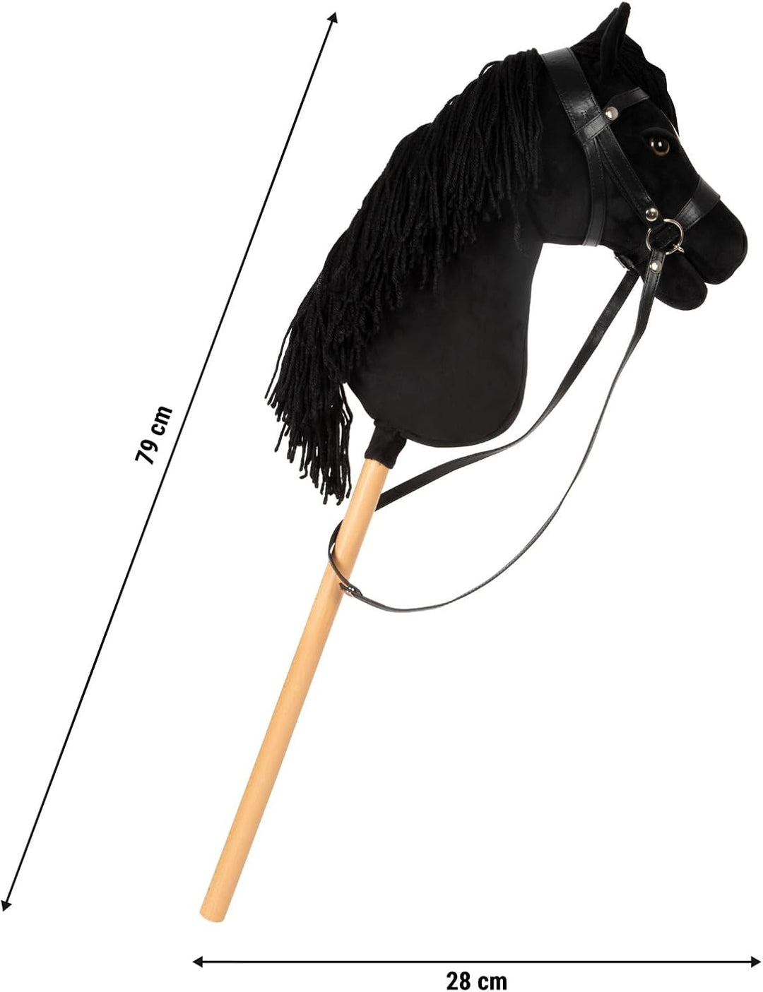 small Foot Hobby Horse schwarz „Eddie“, Steckenpferd mit abnehmbaren Holzstab und frisierbarer Mähne