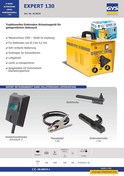 GYS Traditionelles Elektroden-Schweissgerät, 130 A, gelb, EXPERT 130