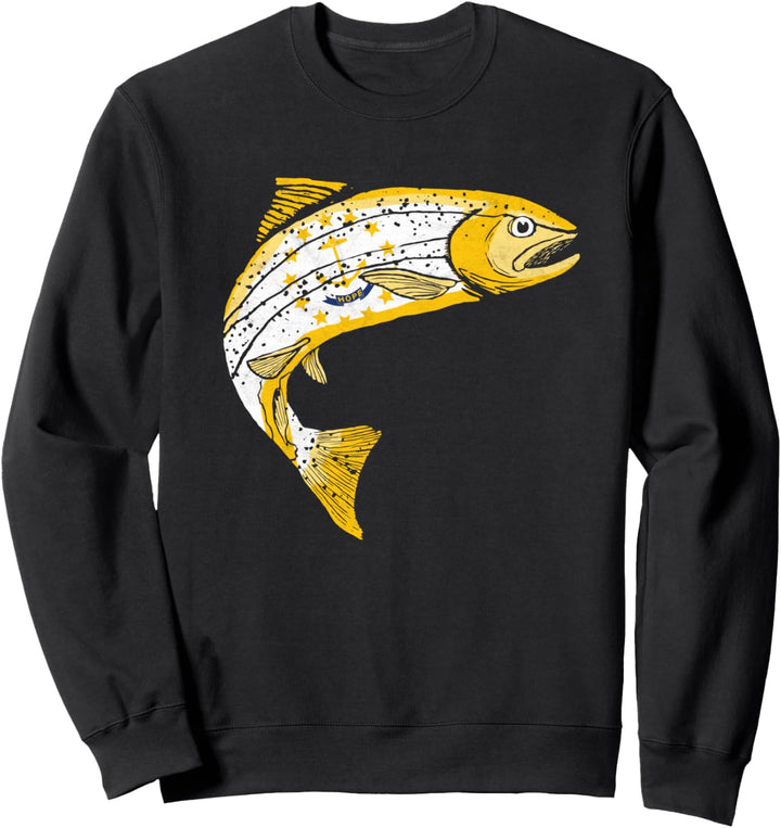 Retro Rhode Island Flag Trout Vintage Fly Fishing Graphic Sweatshirt