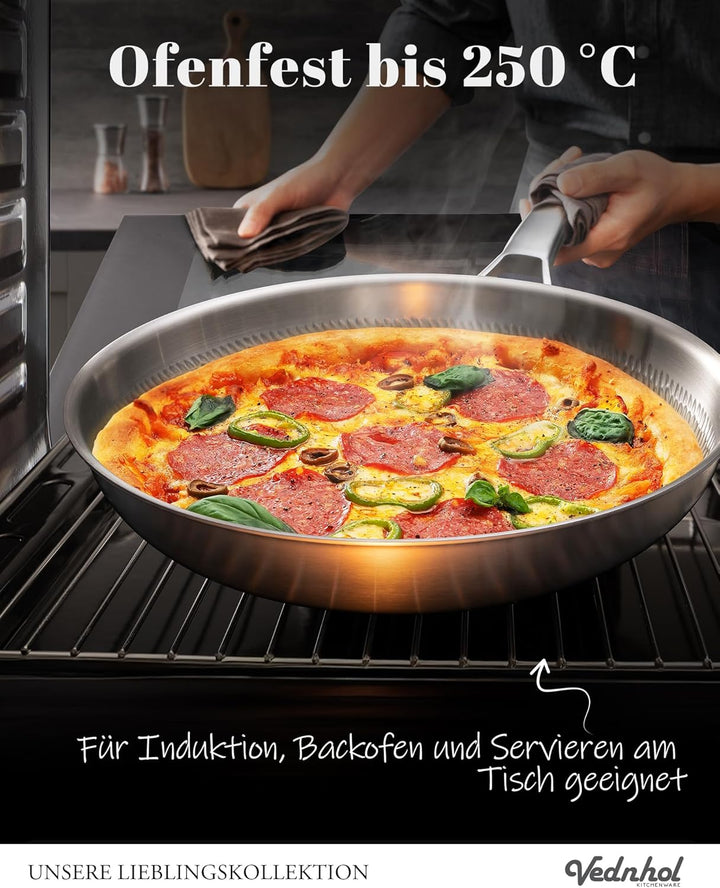 Titan Pfanne Pfannenset 3-teilig mit 2 Deckel, Titan Pfanne Unbeschichtet, Bratpfanne für Induktion,