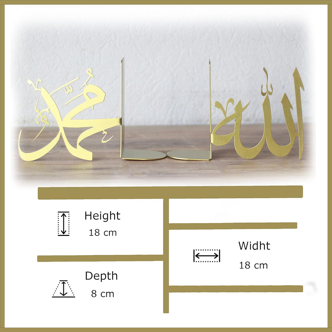 IWA Concept |Allah (SWT) und Mohammad (PBUH) Metall-Buchstütze | Heimdekoration oder islamische Deko