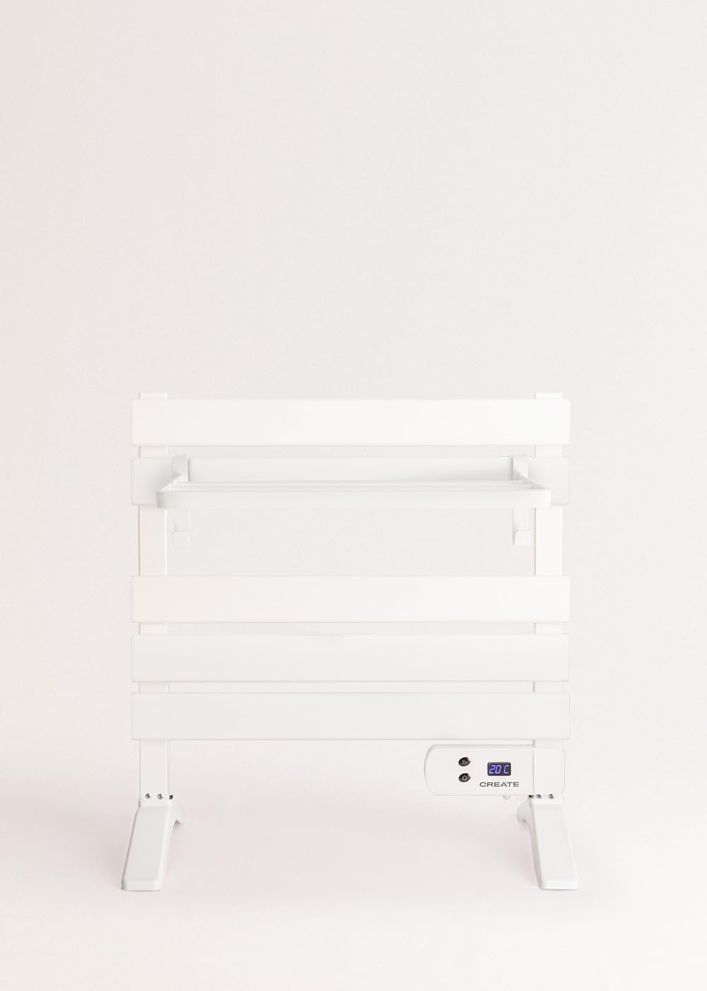 CREATE / WARM Towel Mini 150W / Elektrischer Badheizkörper Weiss mit Standfüssen und Regal / 52,3x8x