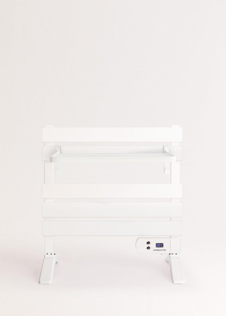 CREATE / WARM Towel Mini 150W / Elektrischer Badheizkörper Weiss mit Standfüssen und Regal / 52,3x8x