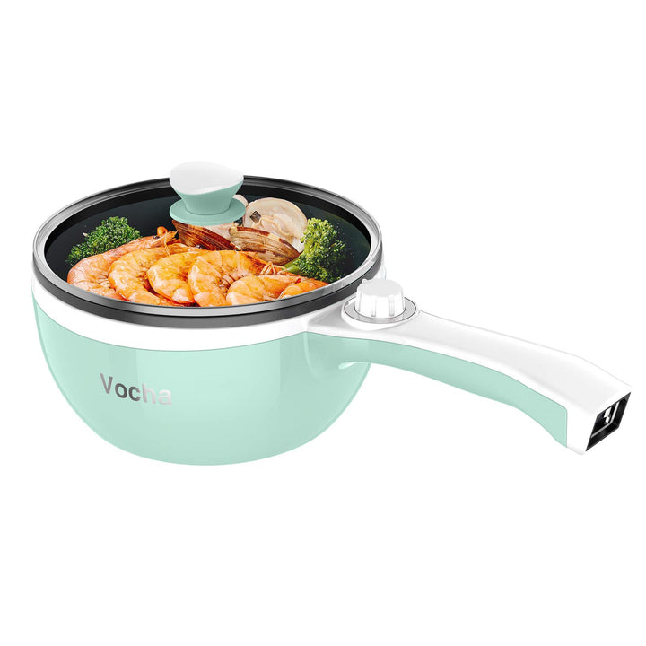 Vocha Elektrische Pfannen, 1,5 L Kleine Hot Pot, Antihaft Elektro Bratpfanne für Reise/Wohnheim, Tra