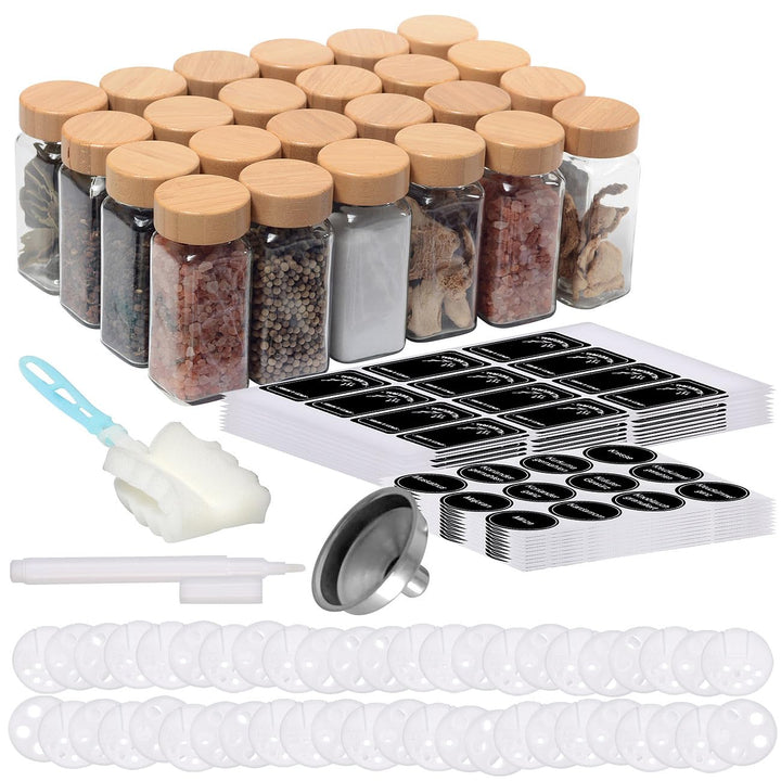 Rosenstein & Söhne Gewürzstreuer: 24er-Set Gewürzgläser mit Bambusdeckel, je 120 ml, 240 Etiketten (