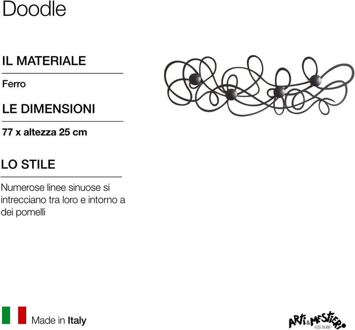 Arti e Mestieri Appendiabiti Da Parete Doodle Colore Nero