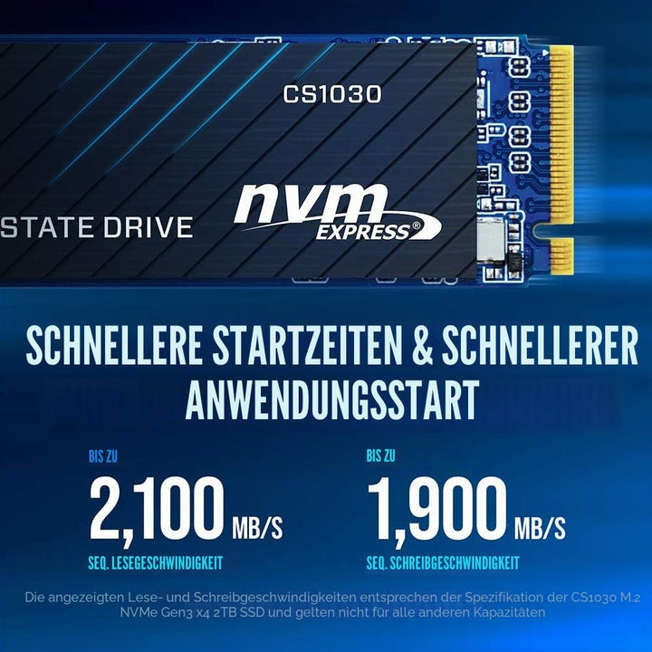 PNY CS1030 250GB M.2 NVMe PCIe Gen3 x4, 2500MB/s Lesegeschwindigkeit, 1100MB/s Schreibgeschwindigkei