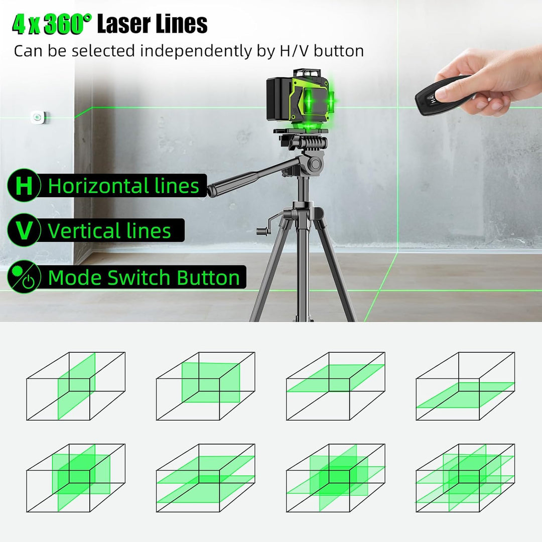 Kreuzlinienlaser Grün 16 Linien, 4 x 360 °Laser Wasserwaage Selbstnivellierend, Linienlaser kreuzlas