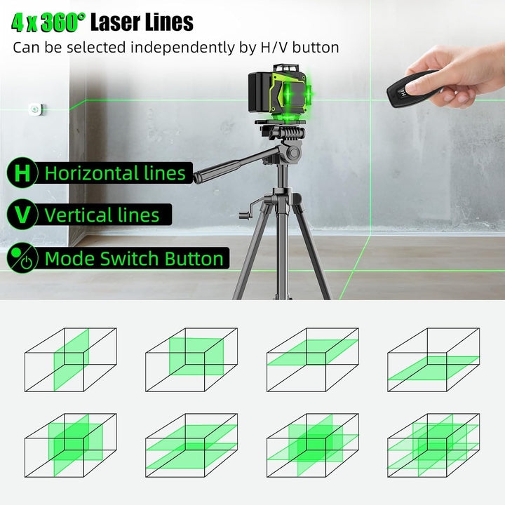 Kreuzlinienlaser Grün 16 Linien, 4 x 360 °Laser Wasserwaage Selbstnivellierend, Linienlaser kreuzlas