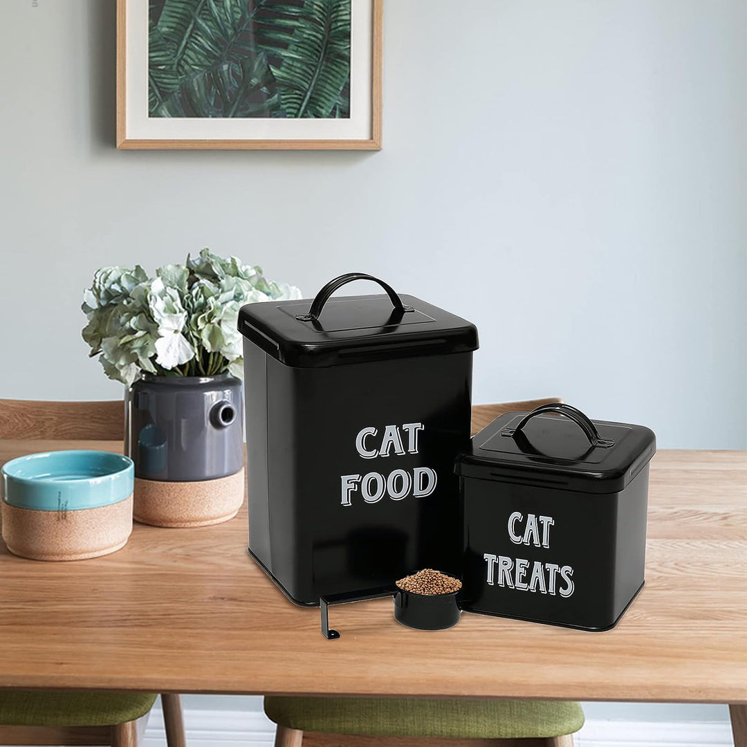 Pethiy Katzenfutter und Katzenleckerli behälter Set mit Schaufel –Beschichteter Kohlenstoffstahl – d