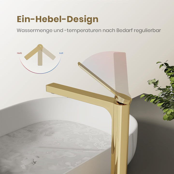 EMKE Wasserhahn Bad Champagnergold, 335 x 233 x 46 mm, Messing, Keramikkartusche, Badarmatur, Mischb