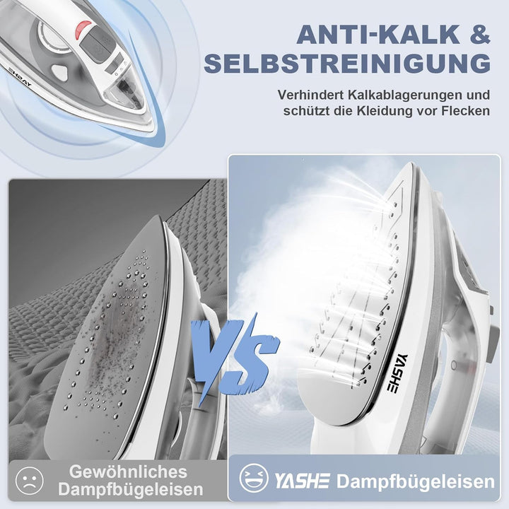 2300W Dampfbügeleisen mit Schnell Aufheizender Antihaft Bügelsohle, 300ml Wassertank, Konstante Damp