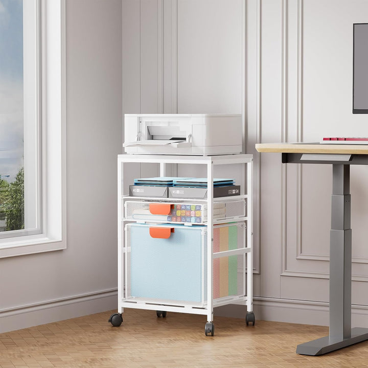 Marbrasse Druckerständer mit Schublade,Regal Druckertisch mit Rollen,Büro Schreibtisch Stand Schrank