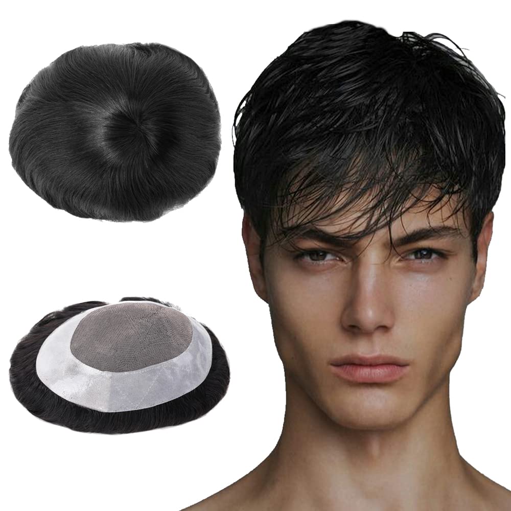 Lordhair Toupet für Männer Haarersatz Systeme Mann, natürliche atmungsaktive Mono-Spitze mit PU-Echt