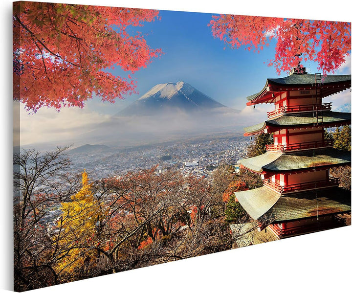 islandburner Bild auf Leinwand Berg Fuji Herbstfarben Japan Bilder Wandbilder Poster Leinwand 100x57