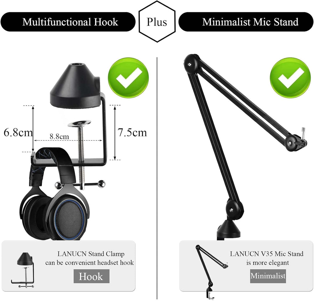LANUCN Mikrofon Arm Mikrofonständer der 2. Generation Verbesserter Mikrofonarm mit Anti-Shaking-Tisc