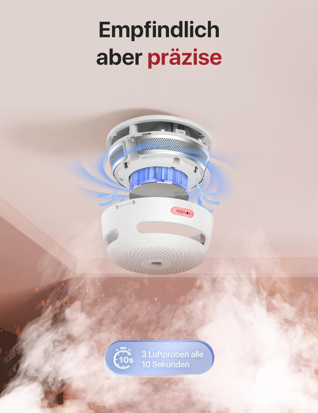 X-Sense Rauchmelder Vernetzt, Funkrauchmelder mit austauschbarer Batterie, EN 14604 entsprichter Feu