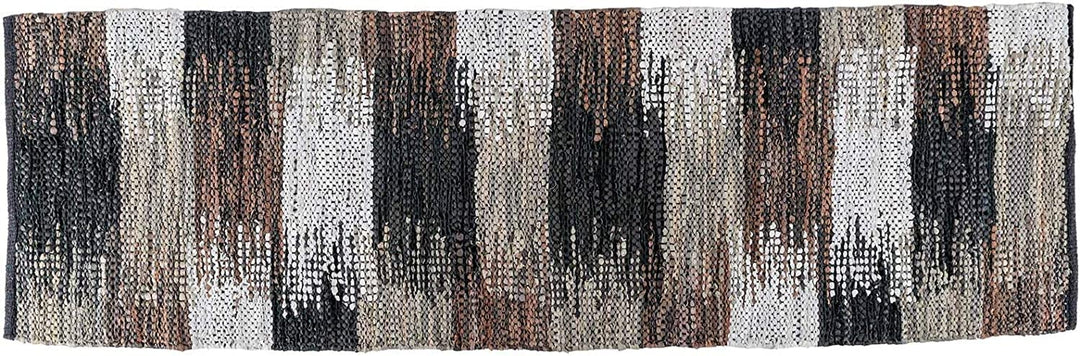 Homescapes Teppichläufer aus 100% recyceltem Leder, Cutshuttle-Lederteppich 66 x 200 cm, schwarz-bra