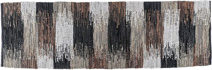Homescapes Teppichläufer aus 100% recyceltem Leder, Cutshuttle-Lederteppich 66 x 200 cm, schwarz-bra